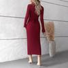 Abito da donna in maglia a maniche lunghe con scollo a V, ampio e svasato, autunno inverno, pigro vento