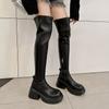 Krazing Pot Tehénbőr tavaszi téli cipők vastag aljú csúszásmentes platform női csúszós combon magas csizmák