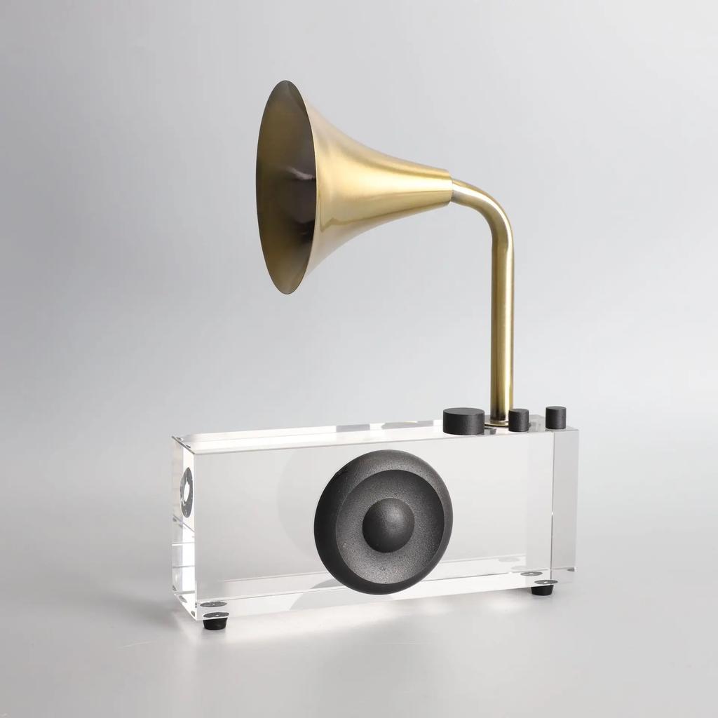 Metal Geometry Art Crystal Phonograph, Speaker, Broadcasting Machine, Model Decoration Ornament, Home Decoration Crafts