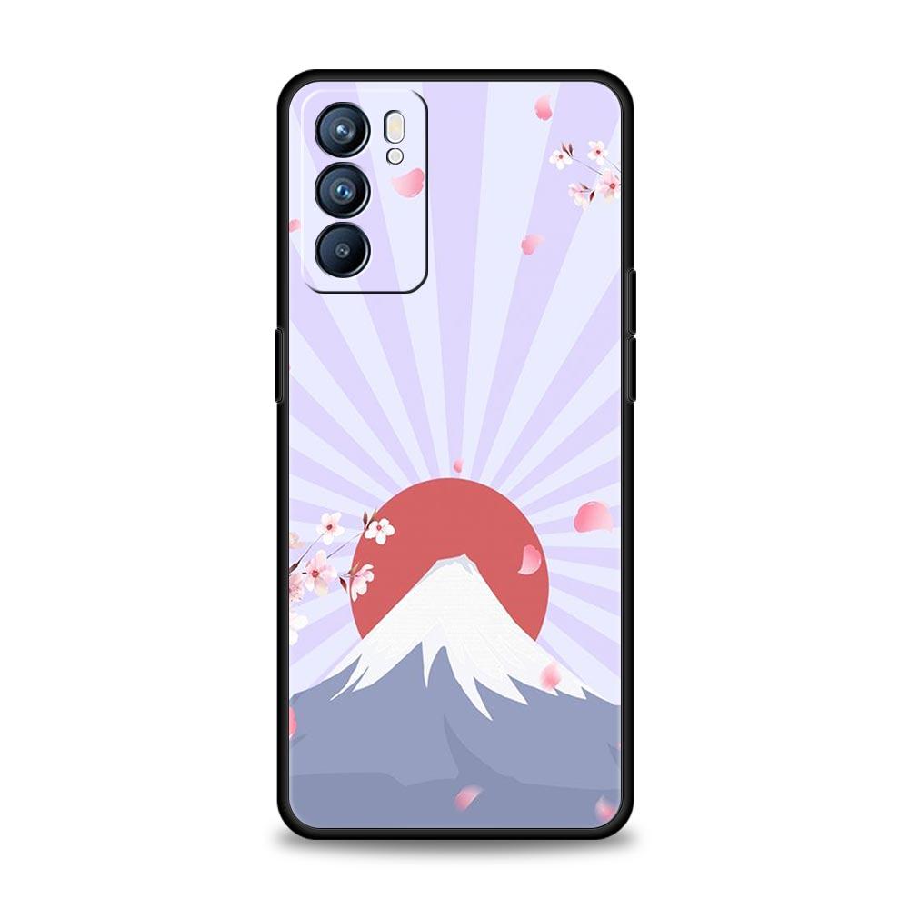 Cherry Japanese Traint Moun Fuji For Oppo Reno7 Reno6 Pro Plus A54 5G Case Find X6 X5 A53 A52 A9 A15 A95 A17 A16 A76 A74 Cover