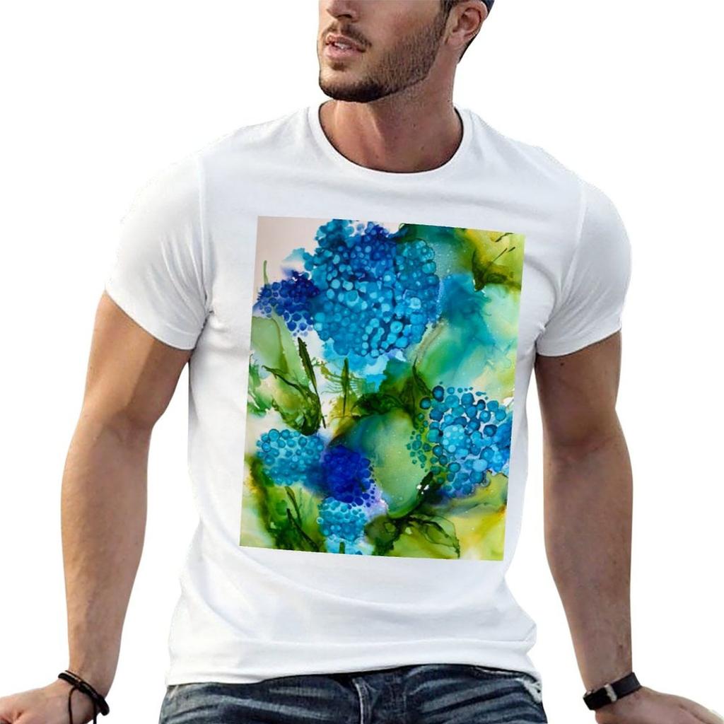 Hydrangea Blue T-Shirt All Match Print Short Sleeve Top