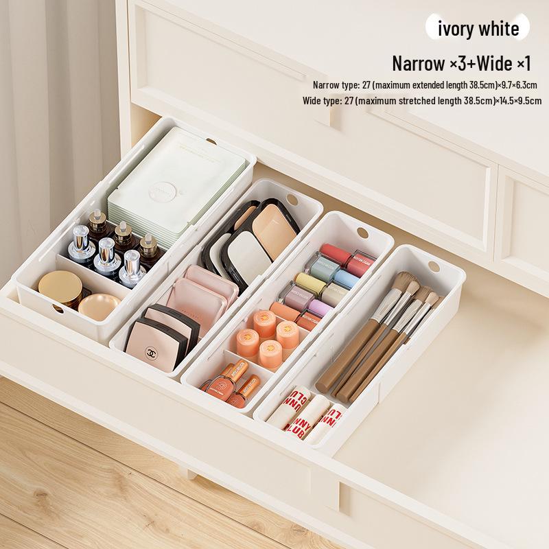Telescopic Drawer Organizer with Built-in Compartments for Cosmetics and Lipstick