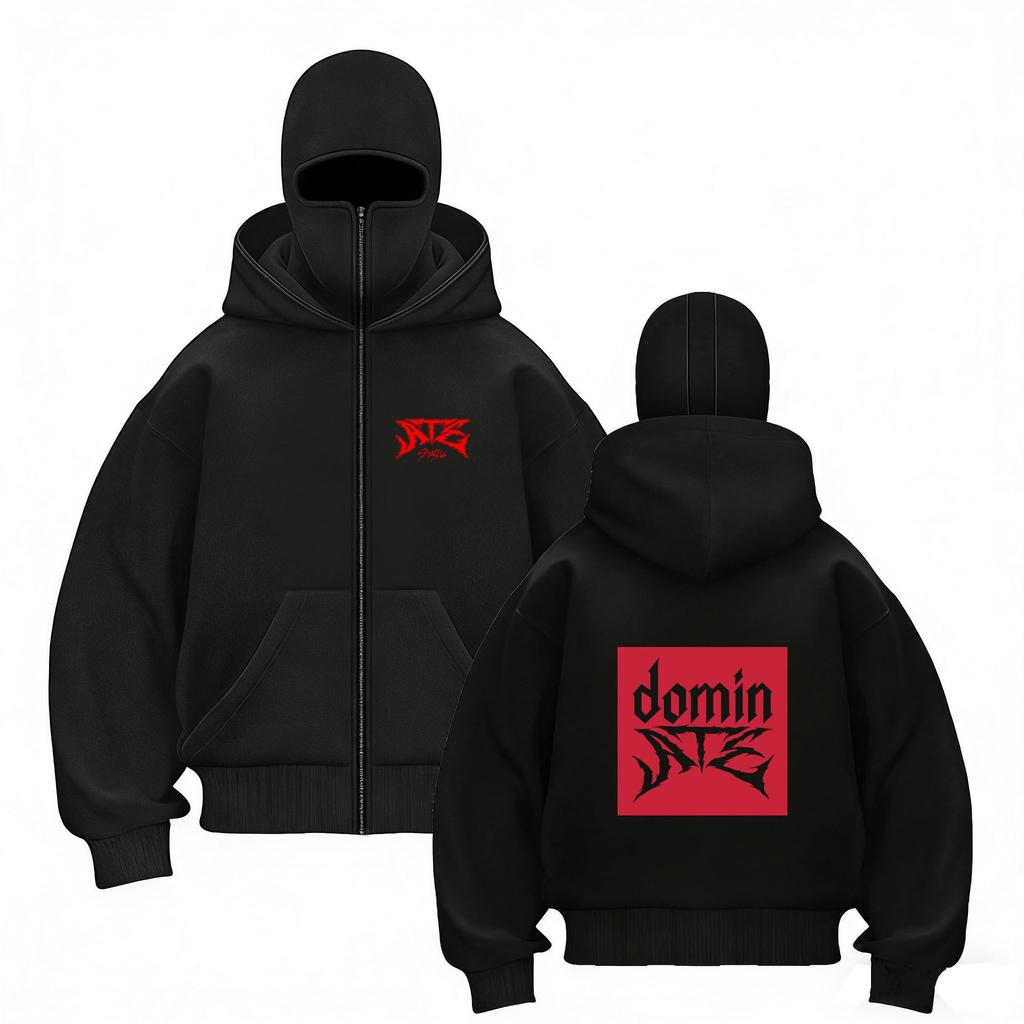 Stray Kids Skz Harajuku Printed Stray Kids Double Hood Zip-Up, Harajuku Print SKZ Hoodie for STAY Two-hat Zip-up Shirt for Men and Women