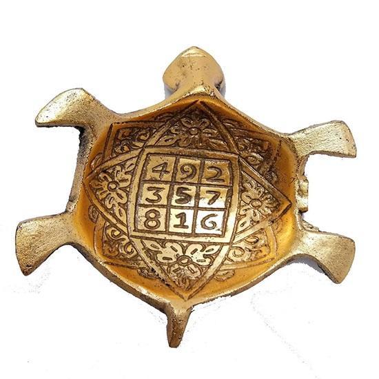 Brass, Glass Feng Shui Tortoise On Plate Showpiece 13.97 cm