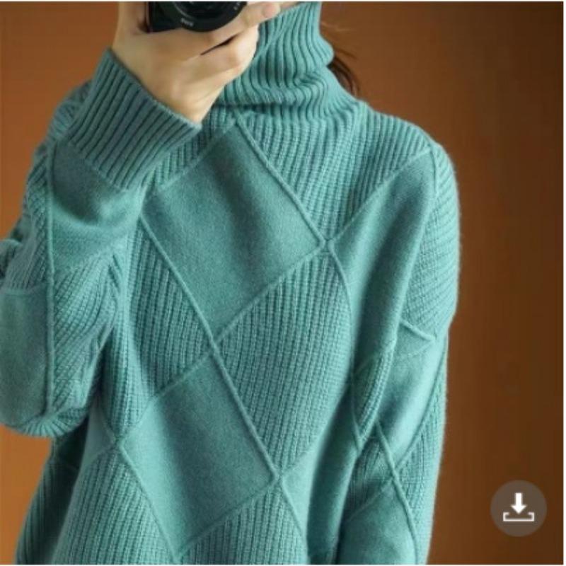 Suéter de cuadros de diamantes tridimensionales con cuello alto para mujer, diseño de otoño e invierno, sentido del ocio, prendas de punto de nicho