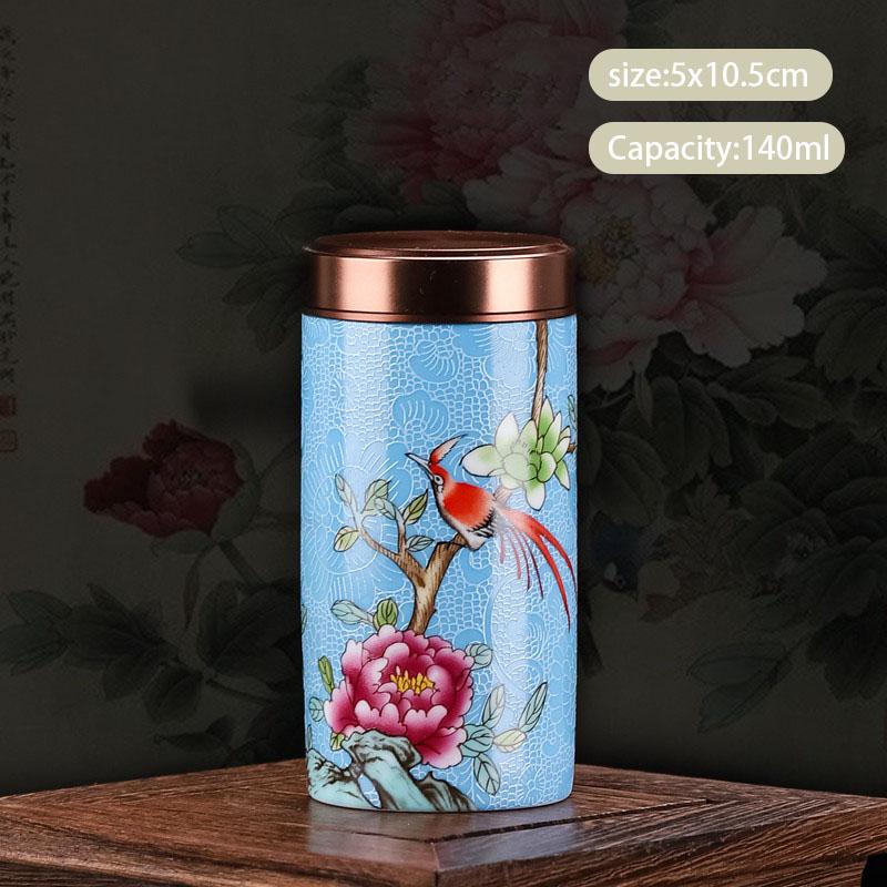 Chinese Enamel Color Flower and Bird Tea Caddy Ceramic Tea Jar Sealed Container Travel Tea Box Coffee Candy Storage Tank Teaware