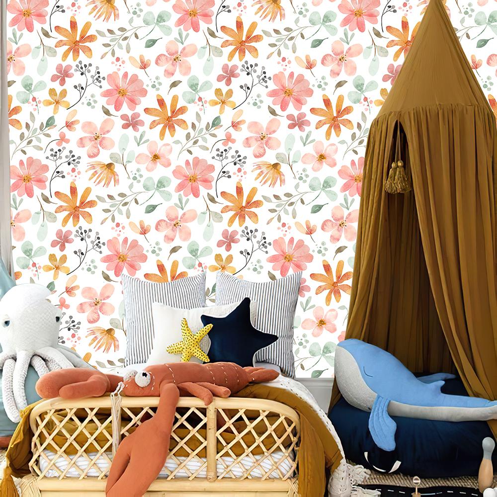 Pastoral Style Peel And Stick Wallpaper Removable Leaf Orange/Pink/Green Leaves Self Adhesive Wallpaper For Cabinet Decoration