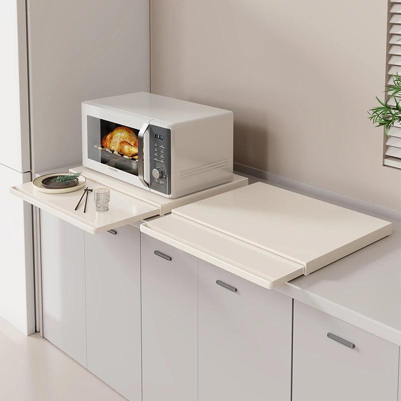 Compact Kitchen Microwave & Oven Storage Rack with Pull-out Shelf for Rice Cooker & Coffee Machine.