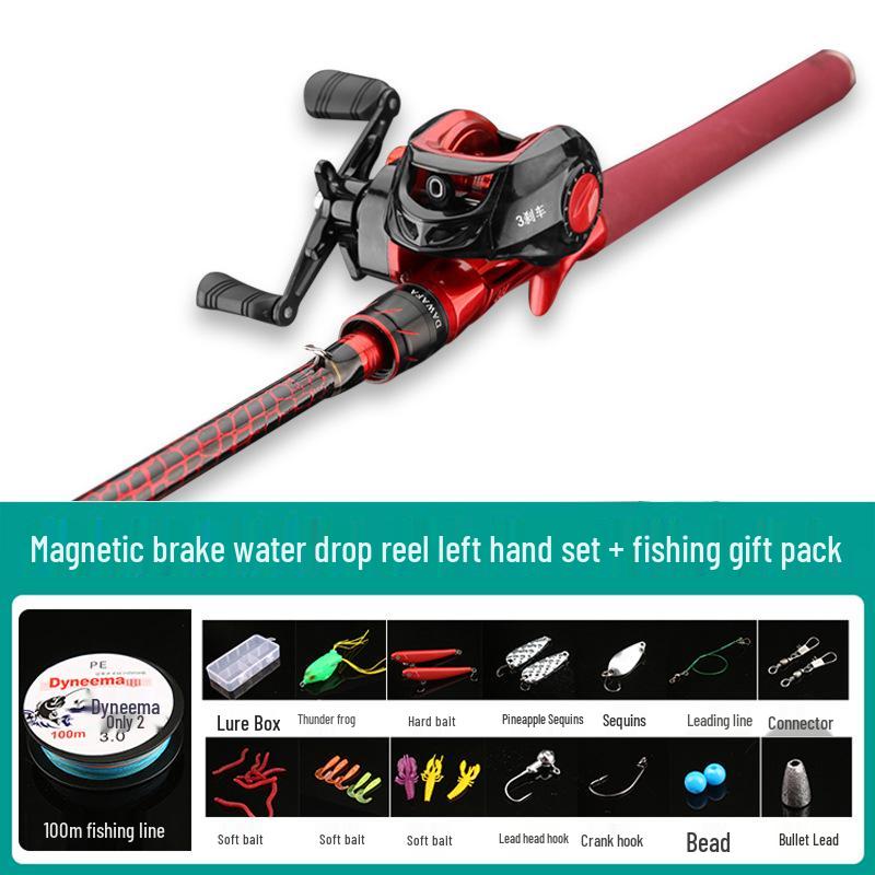 Red ML Power Long Cast Baitcasting & Spinning Rod Set with Integrated Handle