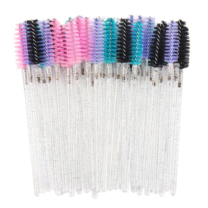 Pack of 50 Colorful Crystal Rod Disposable Eyelash & Eyebrow Nylon Brushes