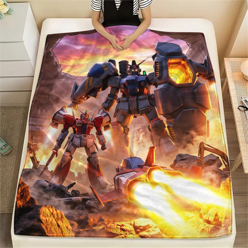 Mobile Suit Gundam Print Flannel Blanket, Warm Comfortable for Bedrooms, Sofas, Beds, Chairs -HE45
