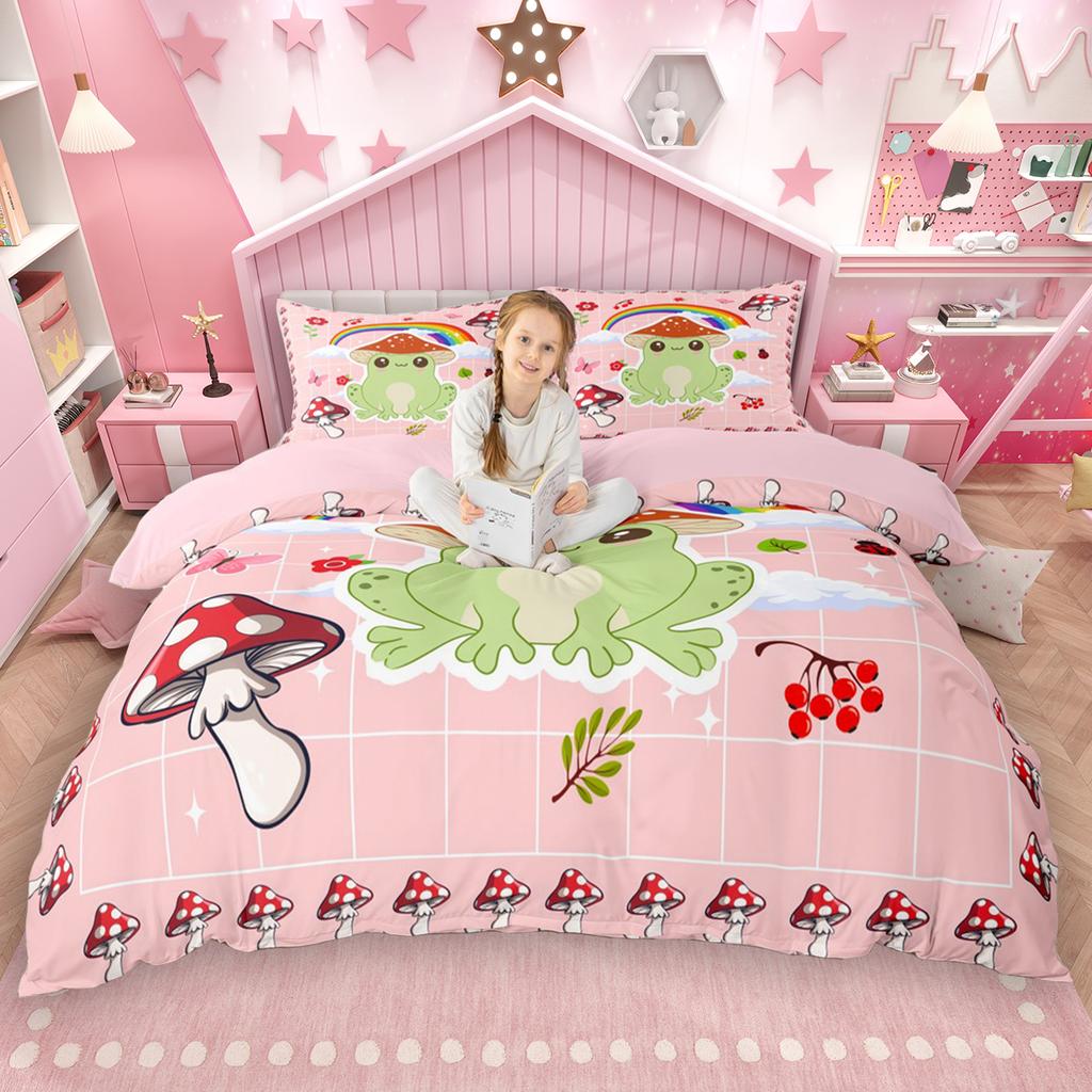 Homewish Cute Animal Duvet Cover Set 2Pcs/3Pcs For Kids Boys Girls Frog Dog Cow Bedding Set Rabbit Cat Fox Comforter Cover Set