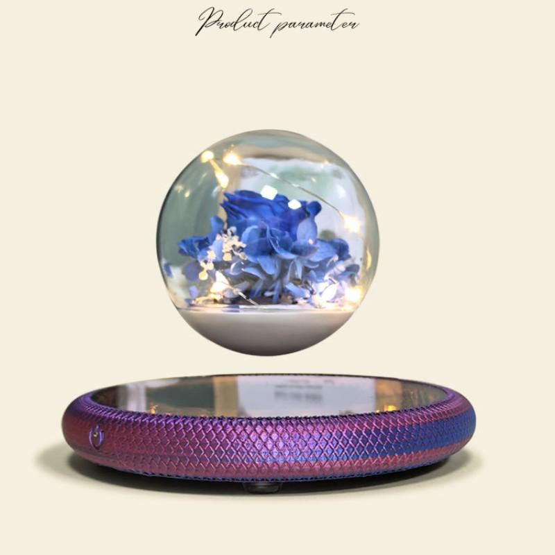 Magnetic Levitating Preserved Flower with Purple Base, 360° Free Rotation, Home Decoration Birthday Gift Valentine's Day Gift