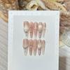 Handmade Press On Nail French Gentle Sparkling Pink Cat Eye Hollowed-out Cross Diamond Long Stiletto Fake Nail Patch Artificial Nail Reusable