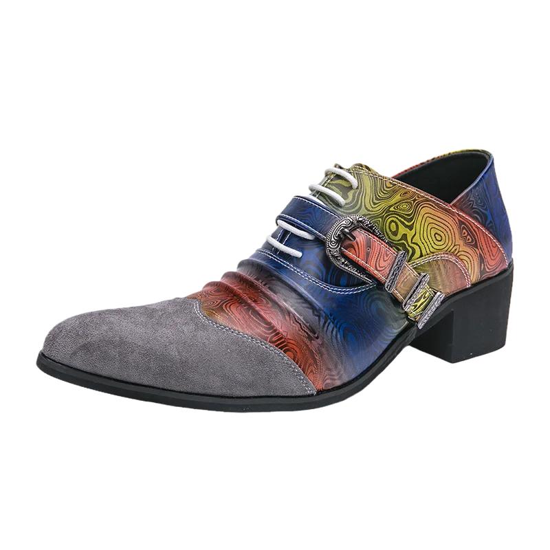 Loafers for Men Pointed Toe Mixed Colors Slip-On Thick High Heels Party Fashion Mens Shoes Handmade Size 38-46
