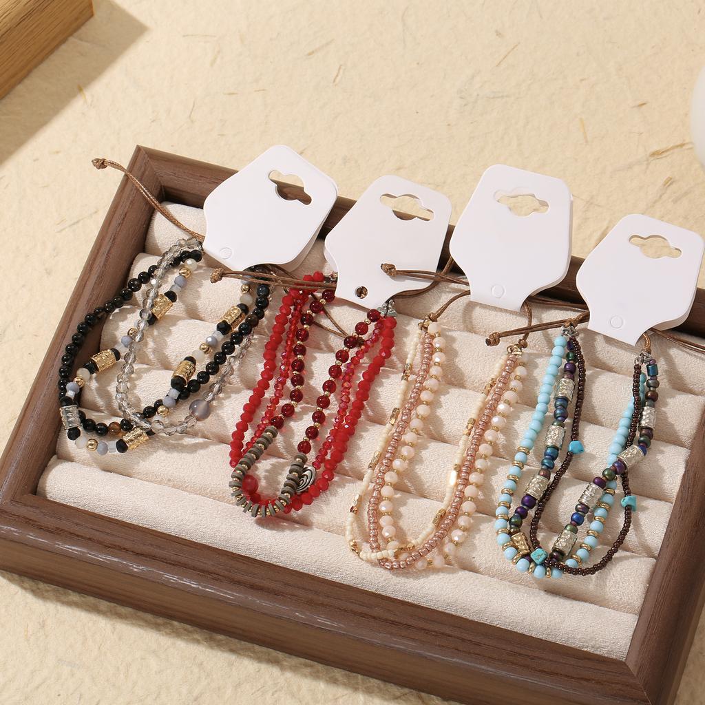 Multicolor Layered Beaded Adjustable Bracelet Set for Women Bohemian Handmade Jewelry Gift