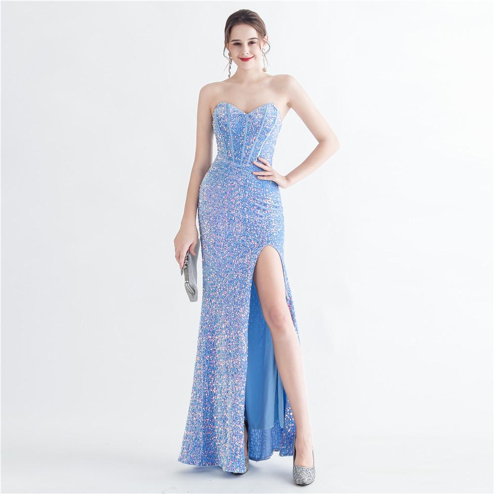 New Symphony Beads Back Strap Corset Corset Side Split Tube Top Fishbone Evening Dress