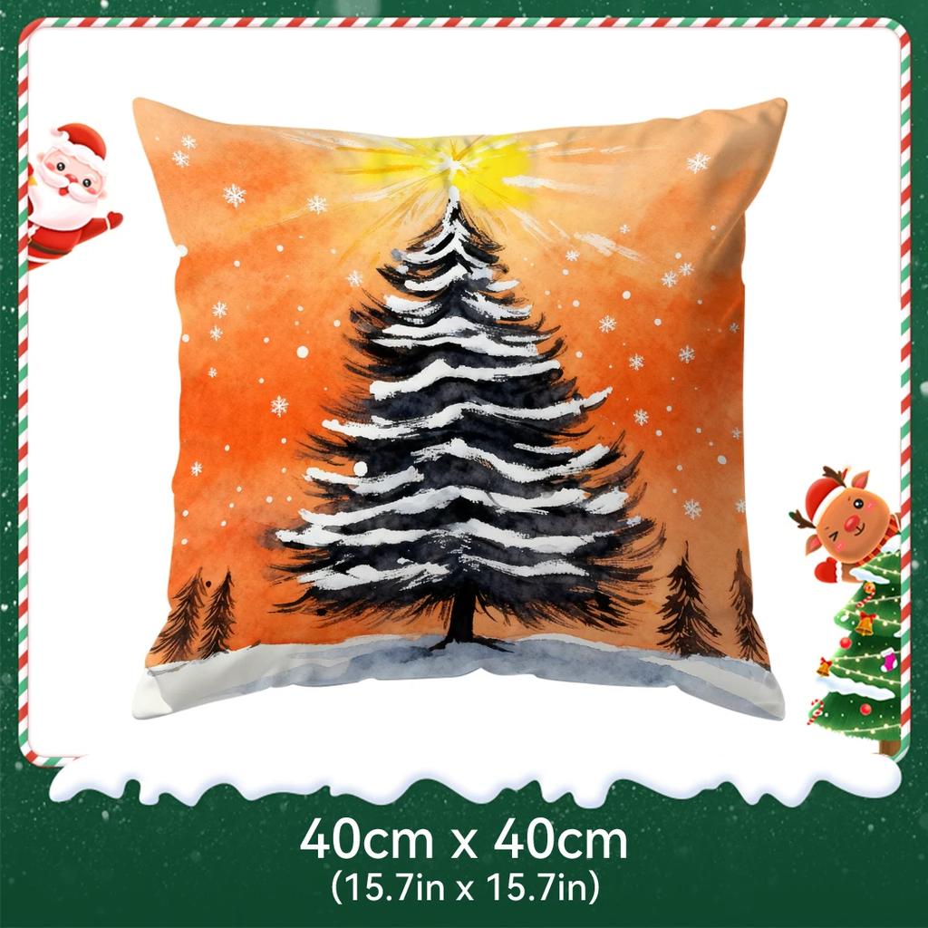 Watercolor Christmas Tree Cushions Pillowcase Polyester Cushion Cover Throw Pillow Pillowcover Home Car Sofa Decor