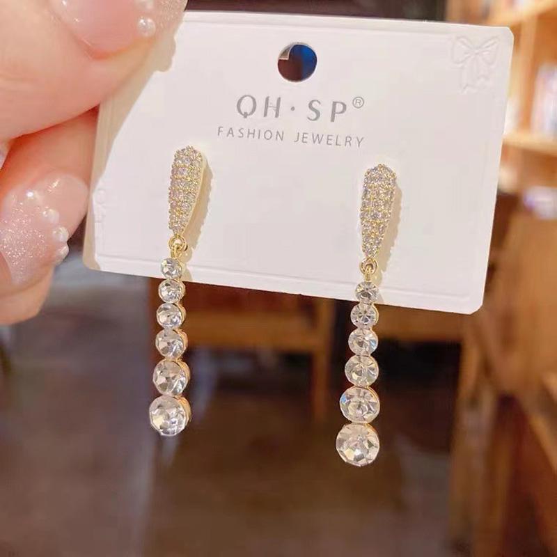 

Корейские длинные серьги-подвески с кисточками и цирконами для женщин, роскошные серьги-капли золотого цвета, полностью украшенные стразами, свадебные, для вечеринки, циркониевый подарок