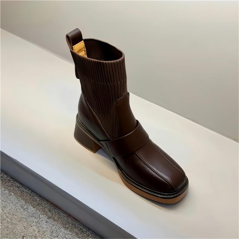 

Темпераментный Фан 5см/2025 Осень Новая Мода Универсальные Удобные Мягкая Кожа Квадратный Носок Толстый Каблук Короткие Ботинки Женские Облегающие Ботинки 40