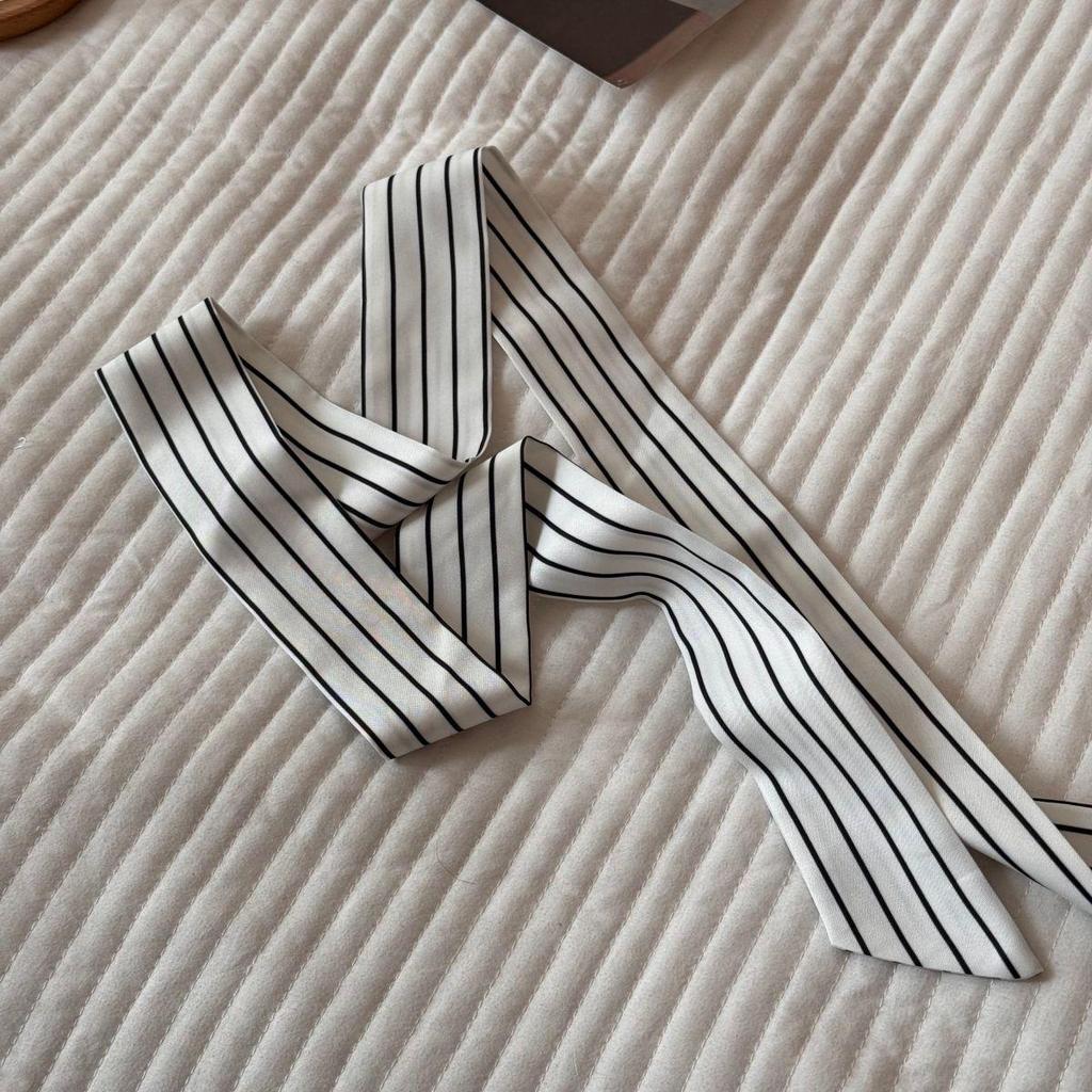 Elegant Polka Dot Silk Scarf & Headband Ribbon: Versatile Hair Accessory for Ponytails or Bags.