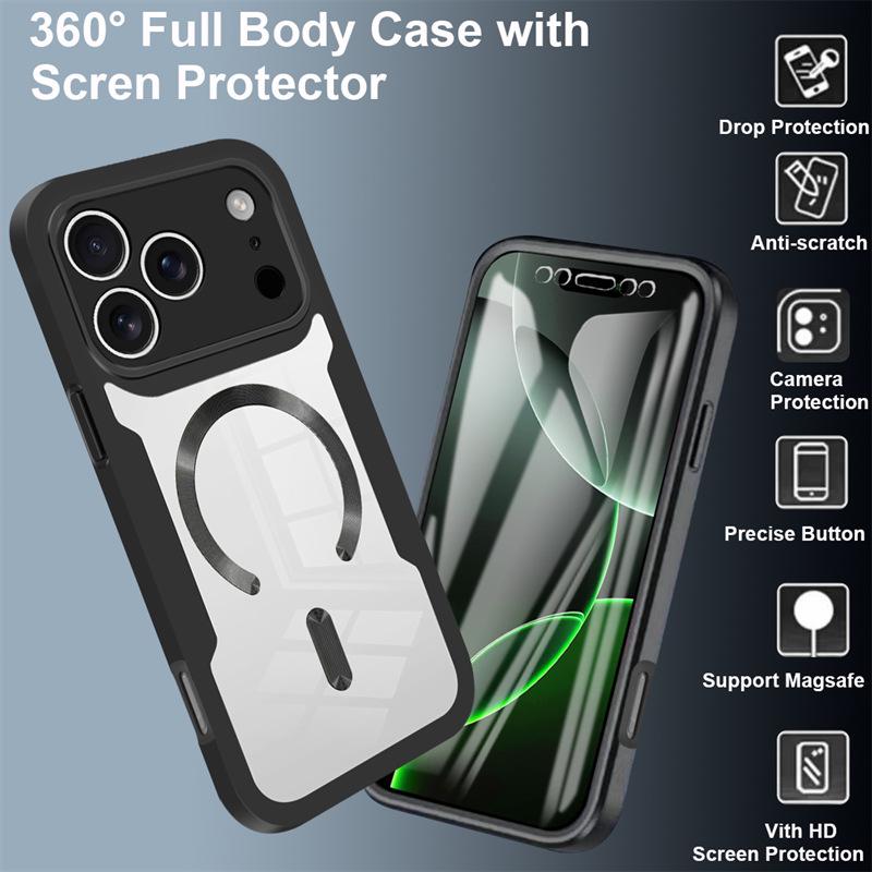 Full Cover Magnetic Case for iPhone 17 Pro Max - Compatible with Models 13-17, Transparent Design