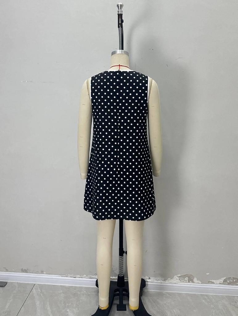 Elegant Summer Round Neck Polka Dot Sleeveless Mini Dress