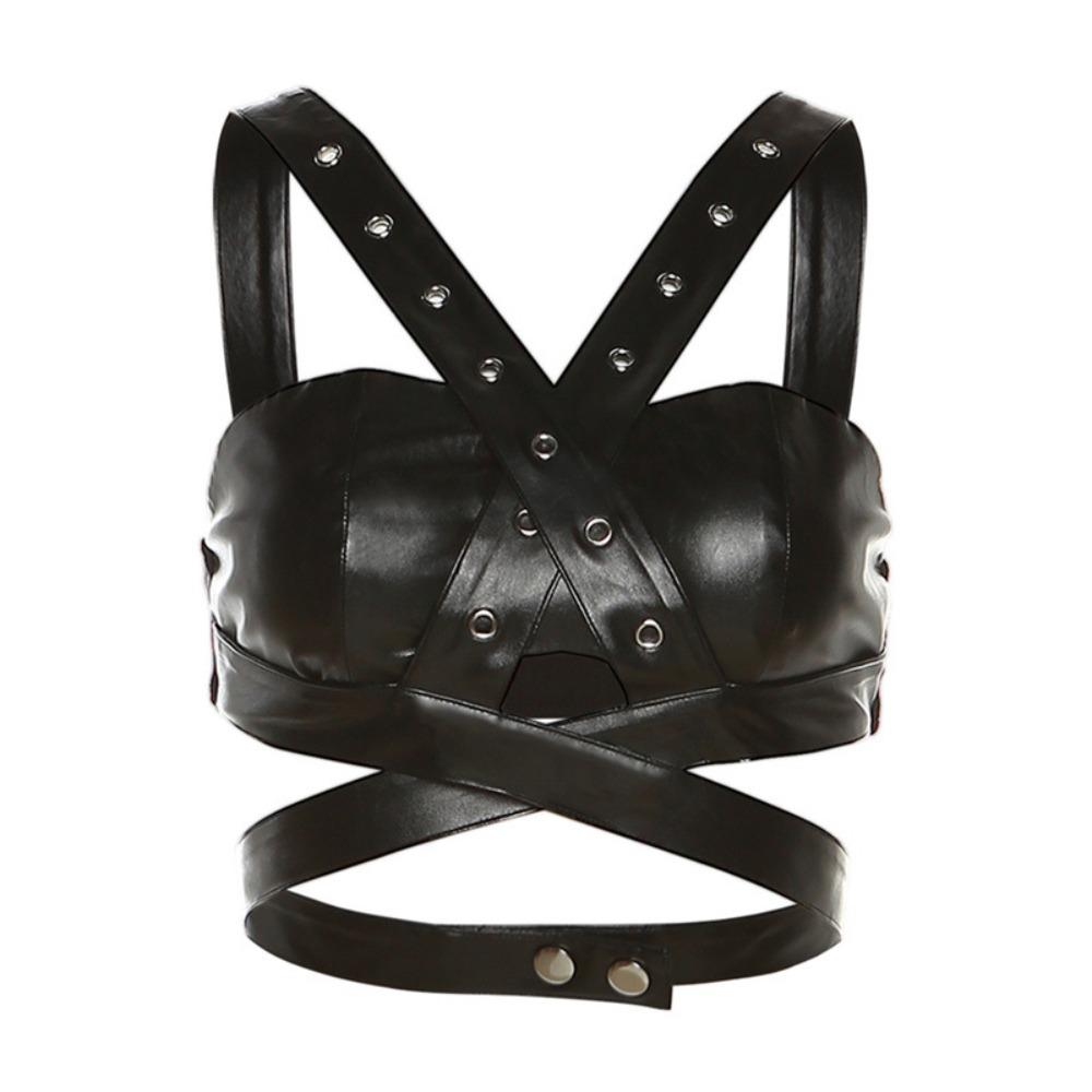 

Женский облегающий жилет из ПУ кожи, майка без рукавов, укороченный топ, Харадзюку, панк, топы с открытой спиной, весна/лето M чёрный