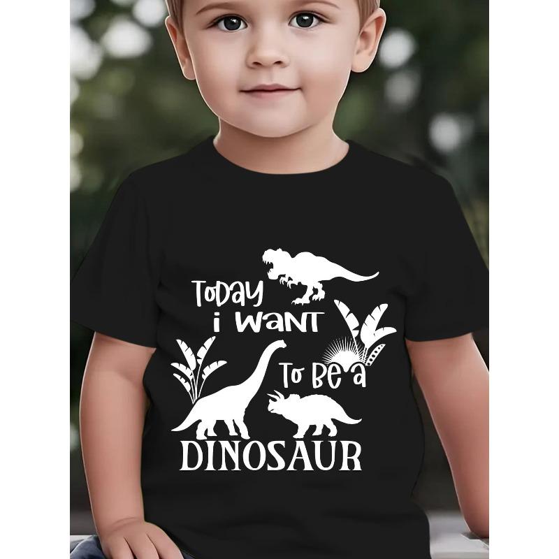 European Size Boys Round Neck Short Sleeved T Shirt with Dinosaur Pattern Print