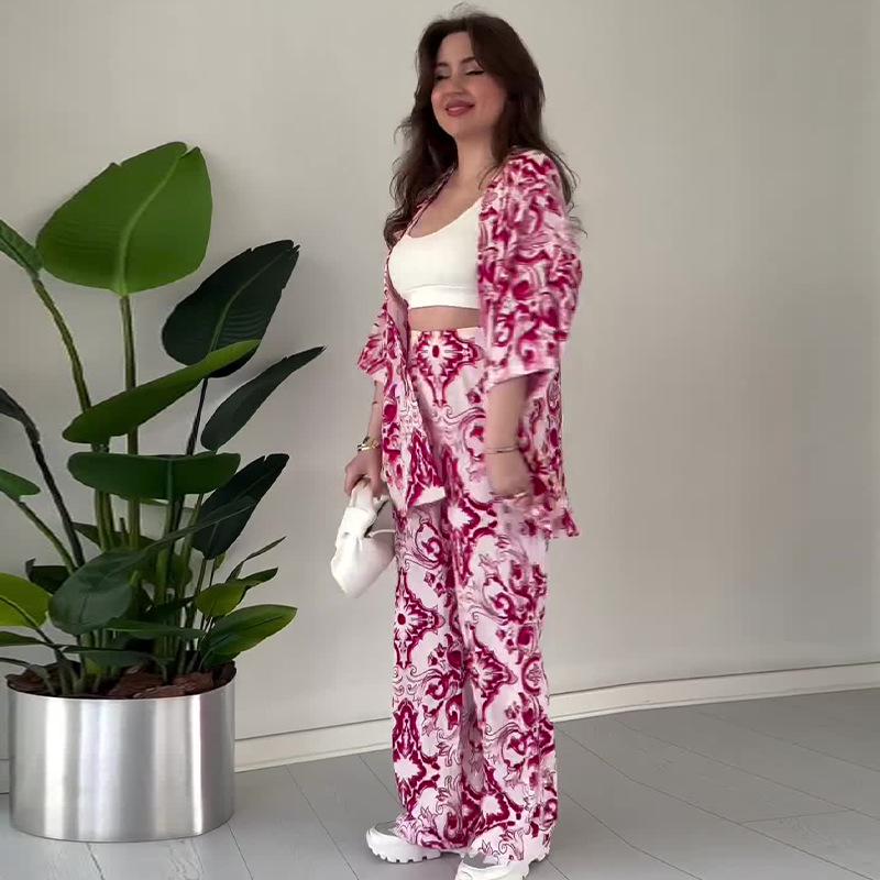 2024 Summer Casual Women's Fashion Print Loose Pants Set - European & American Style