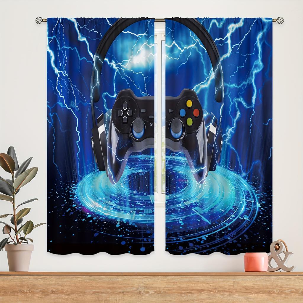 2024 Gamepad Player Game Elements Curtain Kids Boys Girls Room Decor Bedroom Living Room Shade Curtain 2 Panels Free Delivery