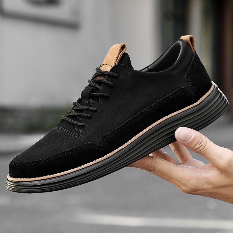 

Модная весенне-осенняя мужская трендовая обувь на шнуровке, черно-серая, повседневная, кеды из натуральной кожи, мужские, повседневные, мягкие, дышащие 44 чёрный