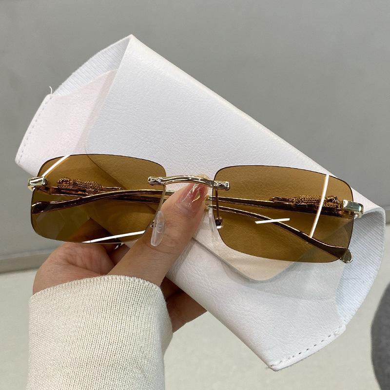 Vintage Leopard Head Square Sunglasses Unisex Rimless Sunglasses Marine Piece Glasses