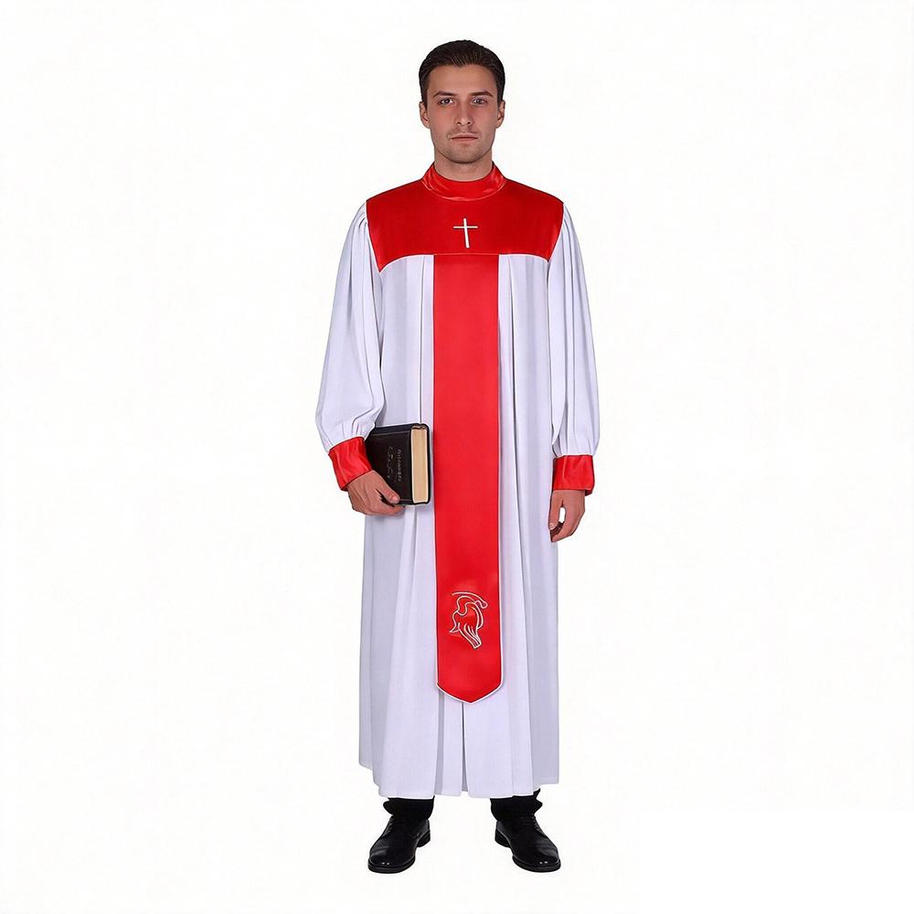 Halloween Priester Cosplay Kostüm Mönch Kirche Mittelalter Priester Robe Bedruckt Stehkragen Minister Klerus Bühnenauftritt Robe