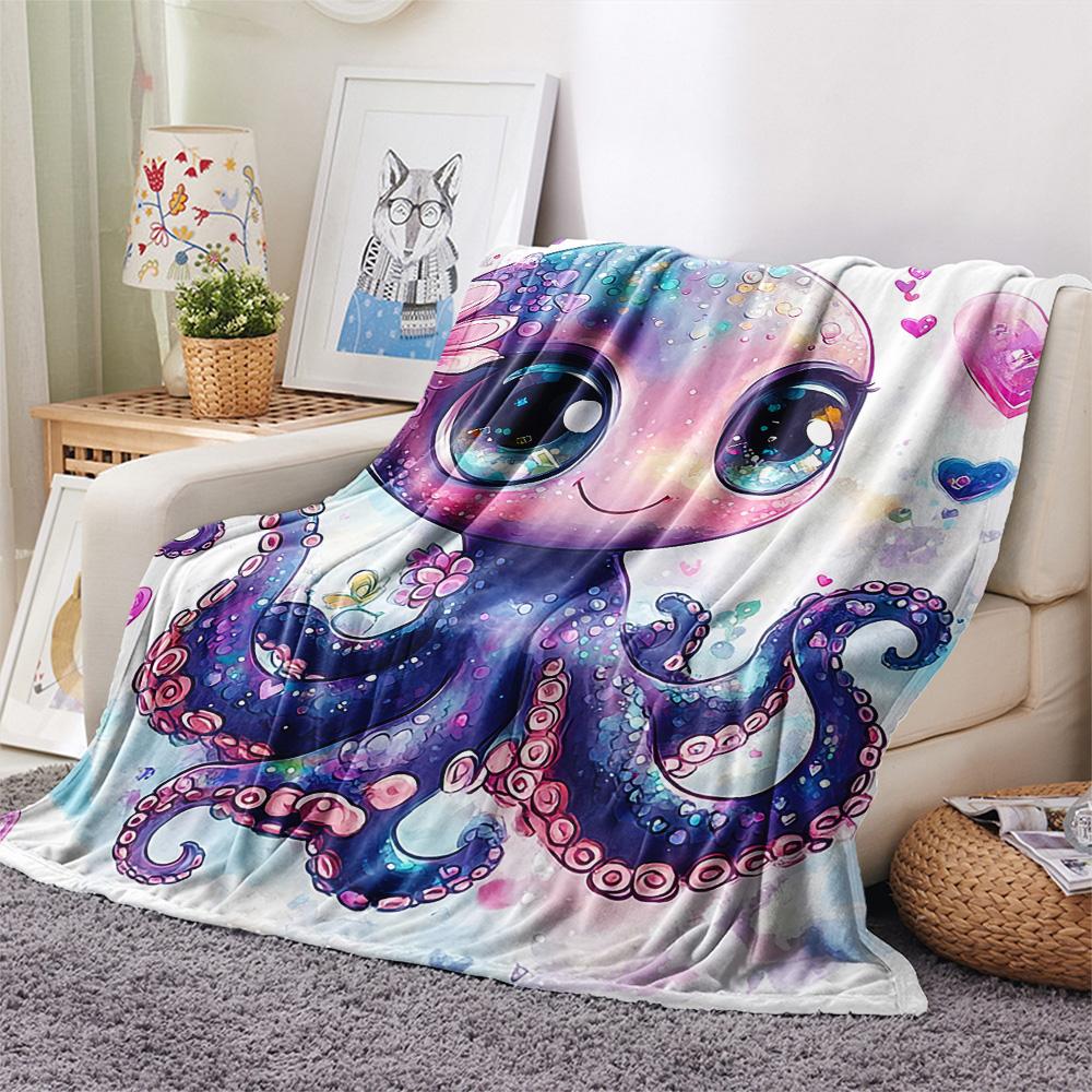 Octopus Print Flannel Blanket, High quality Comfortable for All Seasons, Home Decor, Warmth and Comfort, Perfect for Christmas Gifts