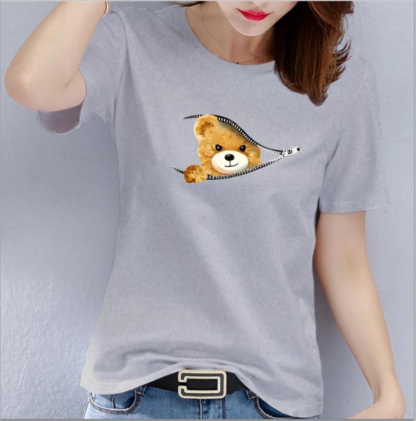 Bear Graphic Print Tshirt Teddy Bear Short Sleeve Crew Neck Casual Top  Womens Clothing Oversized  T Shirt Tops  Harajuku