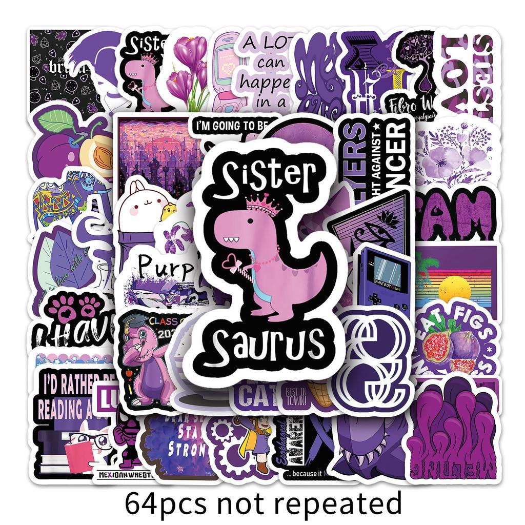 64 Unique Waterproof Purple Stickers for Scooters, Suitcases, Cars, and Phones