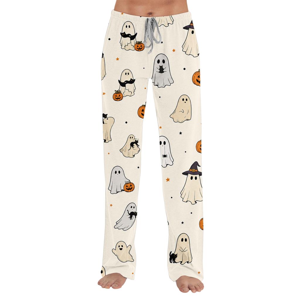 Women's Loose Fit Halloween Print Pajama Pants for and Sleep