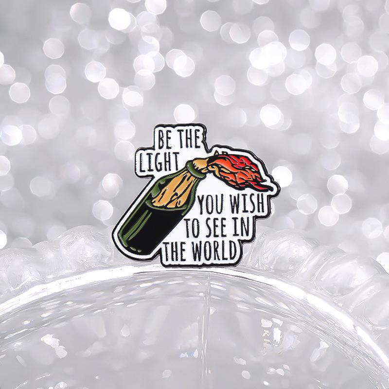 Be The Light You Wish To See In The World Enamel Pins Bottle and Light Cartoon Brooches Creative Positive Lapel Badge for Gift