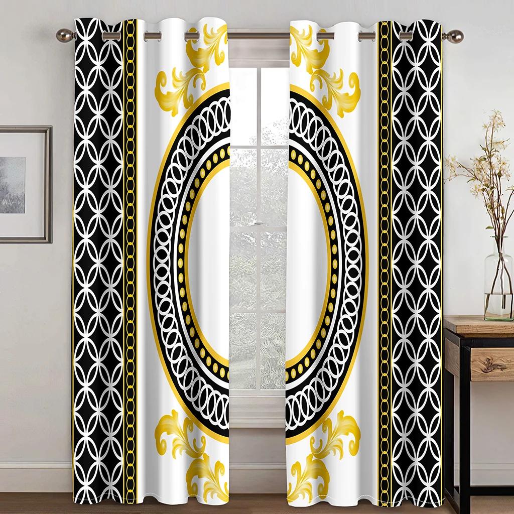 3D Luxury Black Gold Pattern European Home Curtains 2 Panels Bohmeia Style Living Room Bedroom Window Decor Curtains