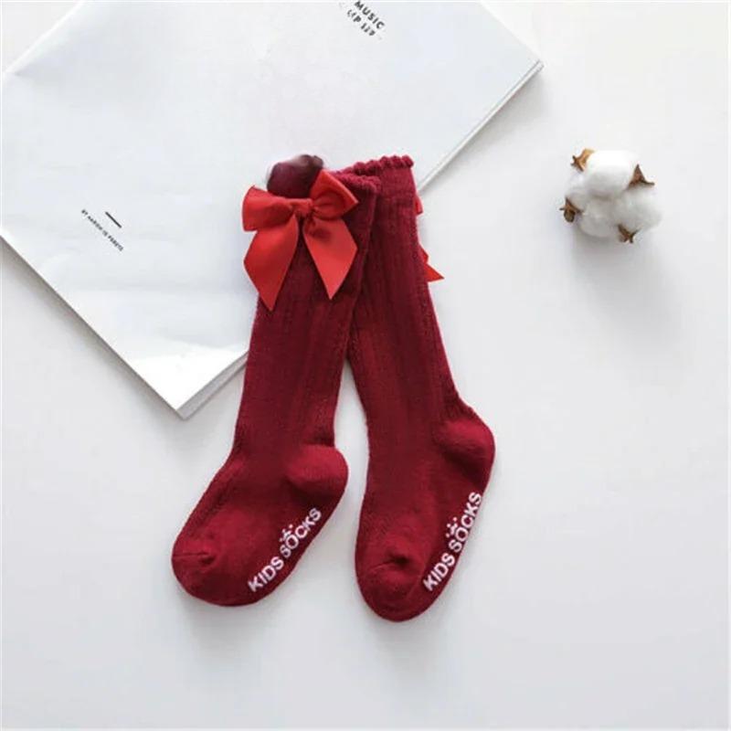 Mädchen-Schlauchsocken, einfarbig, mit Schleife und Buchstabendruck, modisch, atmungsaktiv, warme Strümpfe