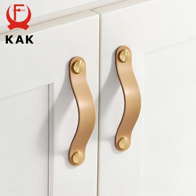 KAK Cowhide Leather Cabinet Handles Nordic Furniture Handle for Kids Room Brass Copper Kitchen Handle Drawer Knobs Door Hardware