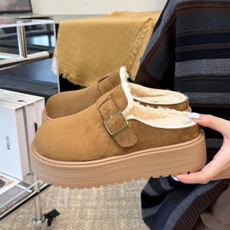 

Ретро тапочки с толстой подошвой и закрытым носком, женские осенне-зимние бархатные теплые для улицы, ленивые тапочки 40 верблюд