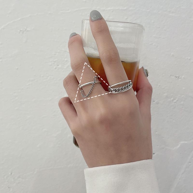 Smiley Face Chain S925 Silver Adjustable Ring - Unique High-Grade Design for Women