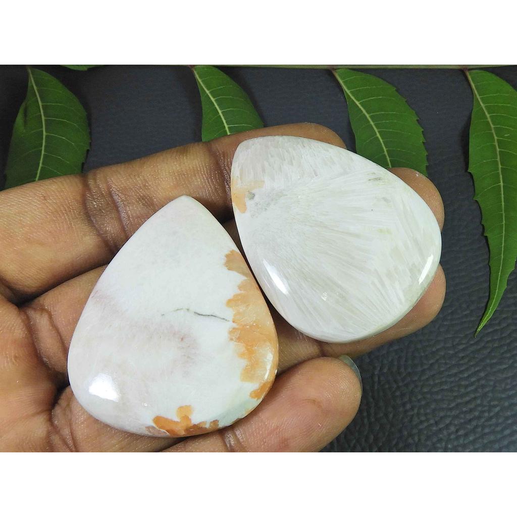 Natural Scolocite Pear Shape 2Pcs Cabcohon Loose Gemstone 150Cts. 44-45MM SK-3514