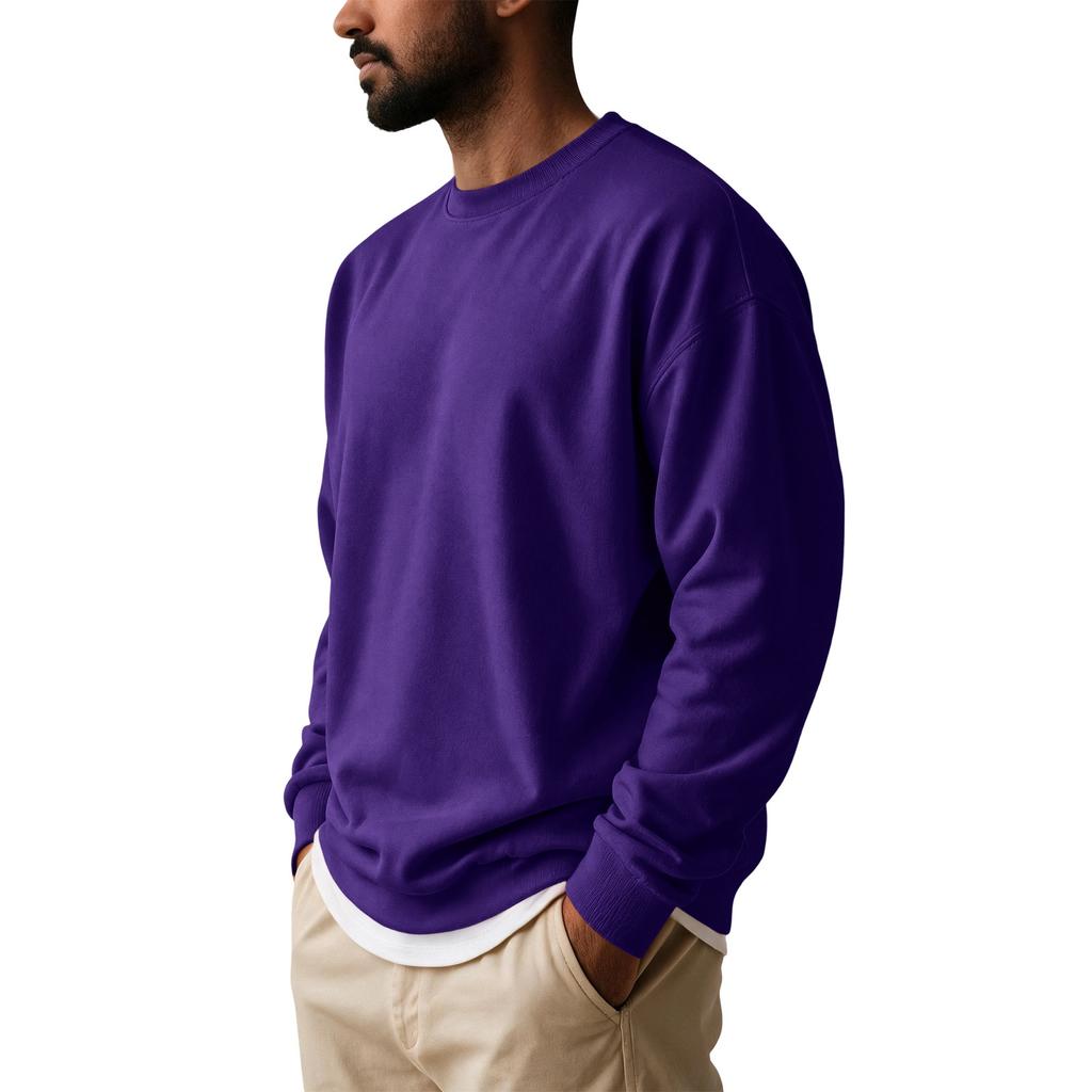Herren Lockere Passform Rundhals Sweatshirt T-Shirt, Farbe Vielseitiges Lässiges Oberteil für den Arbeitsweg