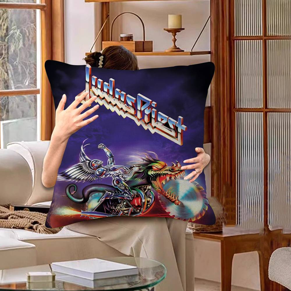Donkere Heavy Metal Band J-Judas P-Priest Kussen Cadeaus Huis Kantoor Meubilair Slaapkamer Bank Auto Kussenhoes Hoes 45x45cm