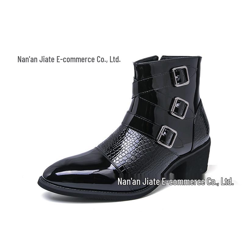 

Мужские кожаные ботильоны с острым носком в британском стиле на молнии, увеличивающие рост, больших размеров, повседневные высокие кеды на осень 38 чёрный