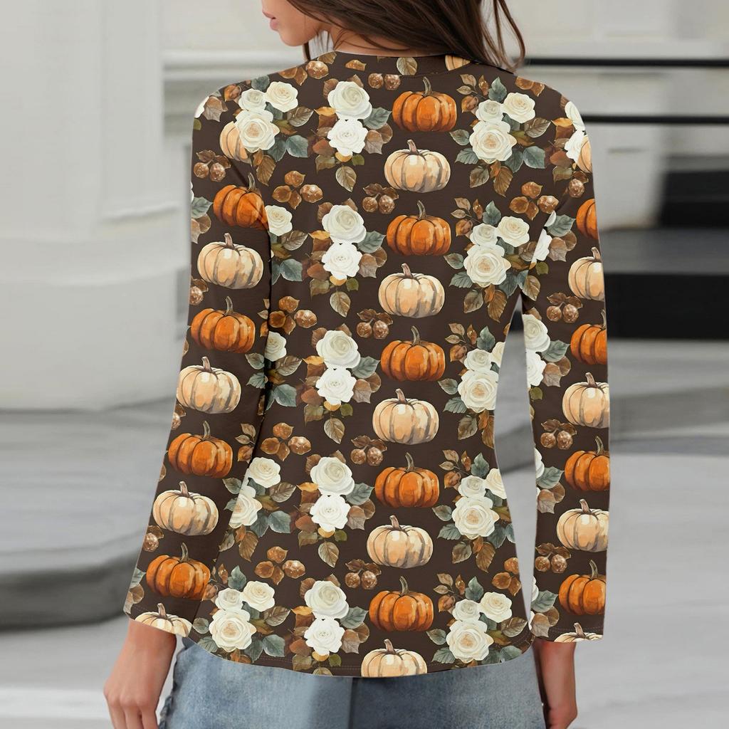 Langarmshirts Für Damen Niedliche Halloween-Print Grafik-T-Shirts Blusen Lässig Große Größen Basis-Oberteile Pullover