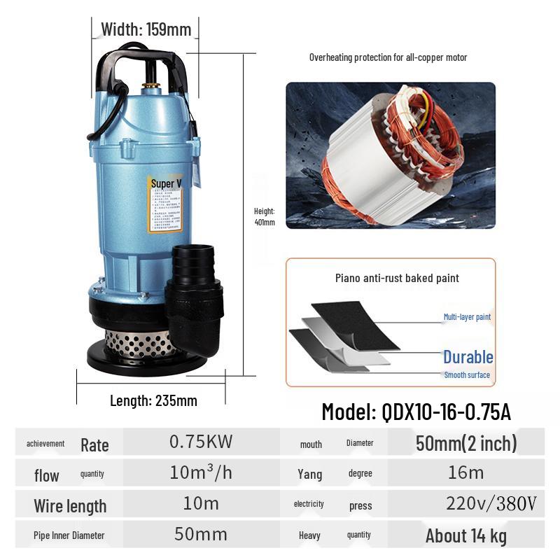 Dayuan 220V High-Pressure Submersible Pump for Agricultural, Industrial, and Household Water Irrigation